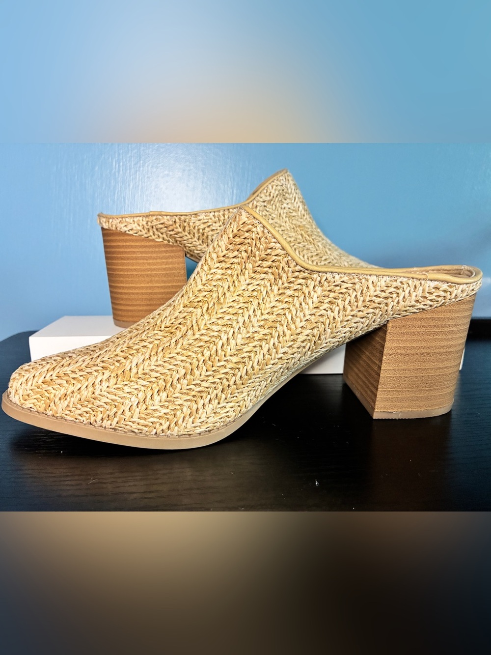 LC Lauren Conrad Natural Woven Straw Mule Heels